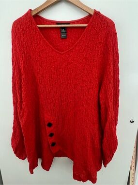 Ali Miles Red Textured V-Neck Women's Sweater